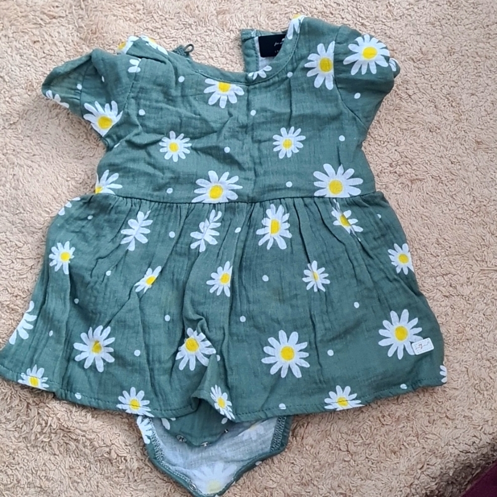 Bodysuit+dresse, floral, green, 3/6M